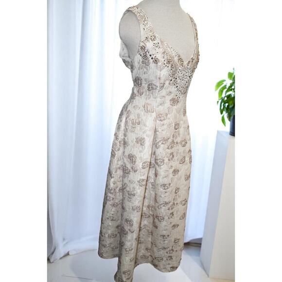 Aidan Mattox Gold Floral Brocade Beaded Midi Dress – Size 12 NWT Neiman Marcus - Picture 1 of 15